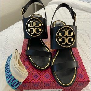 Tory Burch metal miller wedge heel. Black size 9